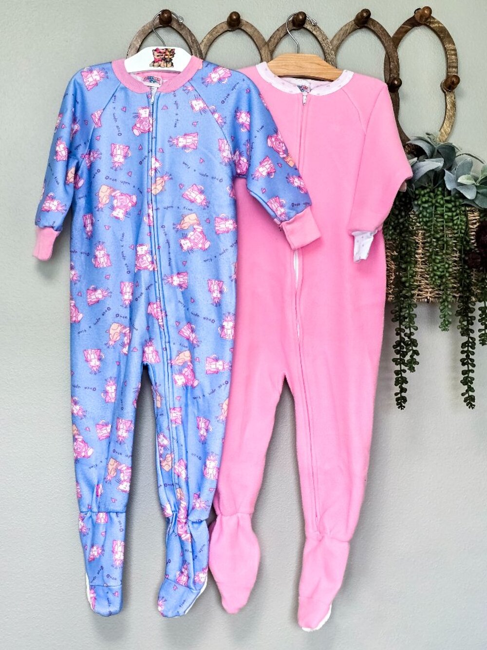 Vintage 1990s Small Steps Girls Footed Pajamas 2 Pc Bundle 4T NWOT